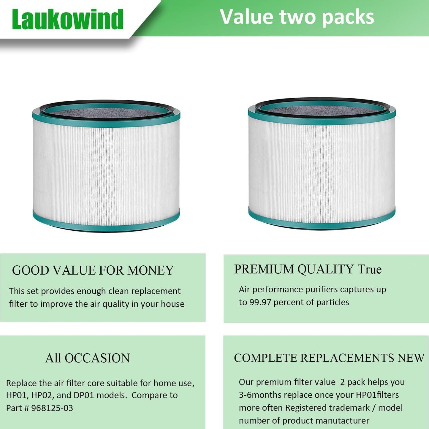 2 Pack Air Puriier ilter Replacements or Dyson HP01, HP02, DP01 Desk Puriiers - Compatible with Part # 968125-03