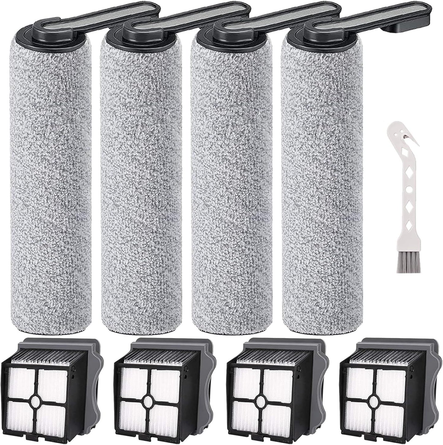Brush and ilters Replacement Parts Accessories Compatible or Tineco loor ONE S5/loor One S5 Pro Cordless Vacuum Cleaner, 4 Roller Brushes, 4 ilters