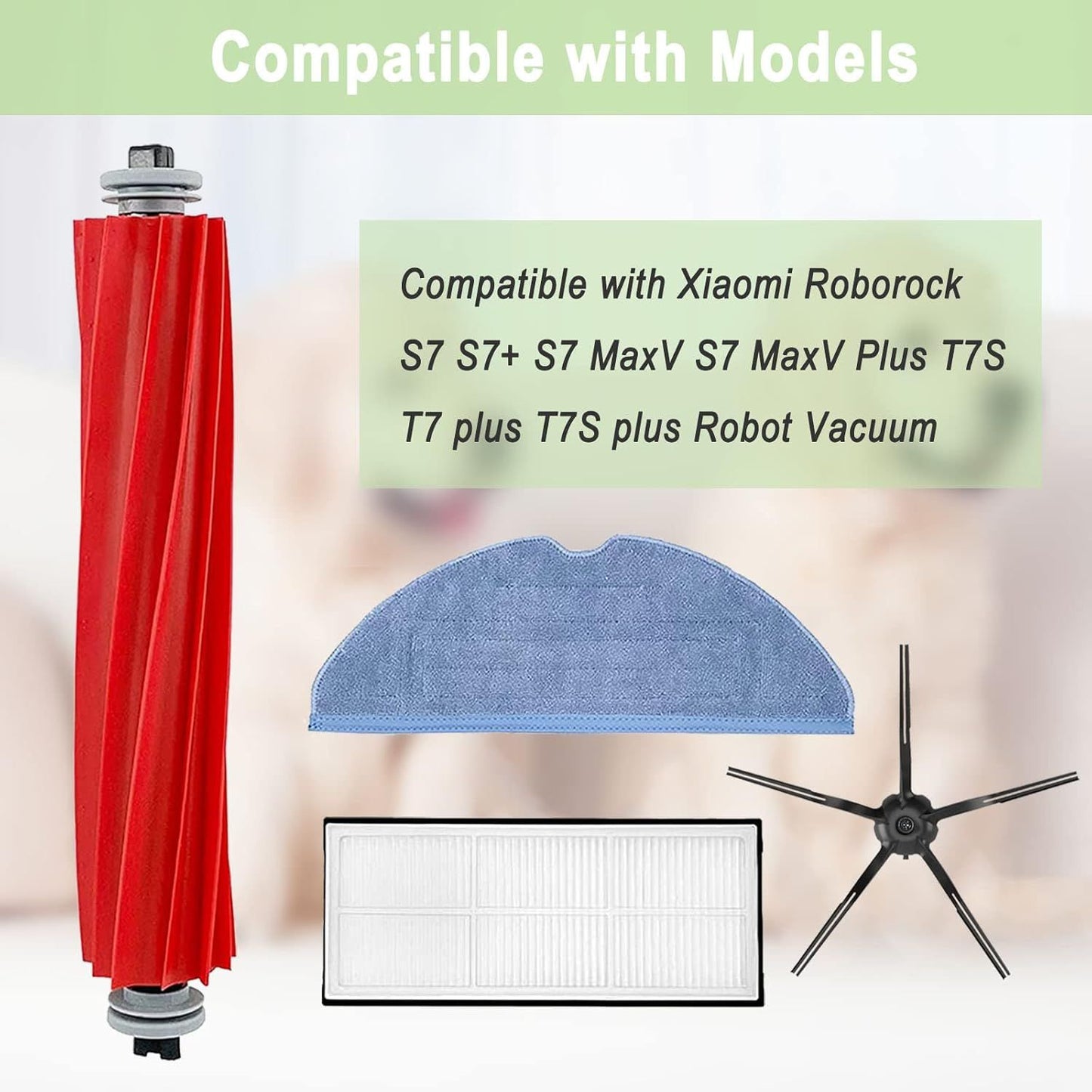 Compatible Replacement Parts Compatible with  S7 S7+ S7 MaxV, S7 MaxV Plus T7S T7 plus T7S plus Robot Vacuum, 2 Roller Brush, 4 ilter, 6 Side Brush, 4 Mop Cloth