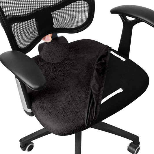 Leather Look Office Chair Seat Covers Set of 2 Black 20inch Square Stretch Seat Slipcovers for Dining Chair Cushions Removable Washable