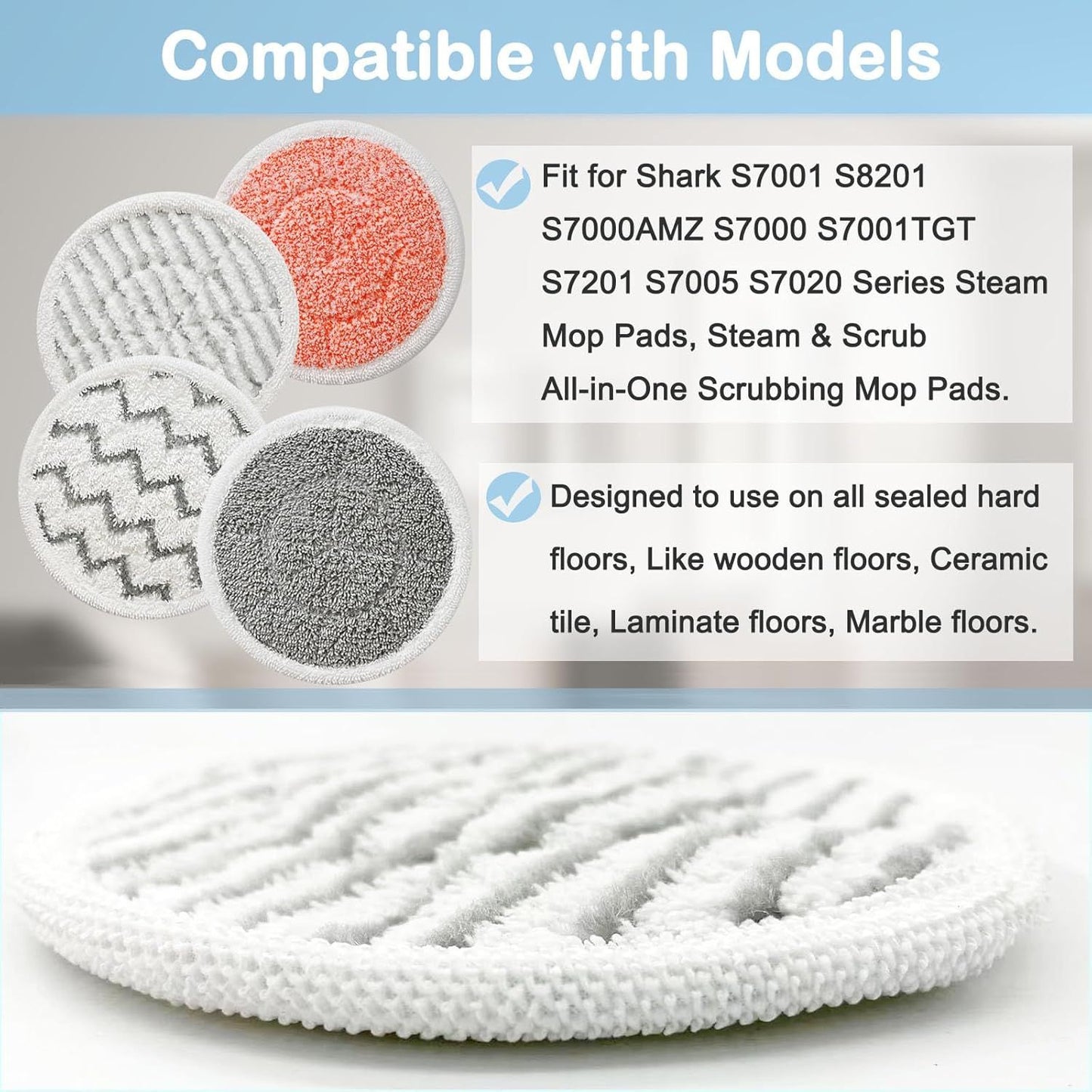 10 Pack Upgraded Replacement Steam Mop Pads or Shark S8201 S7001 S8001 S7201 S7000AMZ S7000 S7005 S7020 S7001C Steam Mop,Steam & Scrub All-in-One Scrubbing and Sanitizing,Dirt Grip Scrub Washable Pad