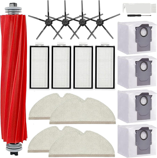 17 Pack  Q7 Replacement Parts Compatible or  Q7 Q7+ Q7 Max Q7 Max+ Vacuum Cleaner,1 Main Brush, 4 ilter, 4 Side Brush, 4 Mop Cloth, 4 Dust Bag