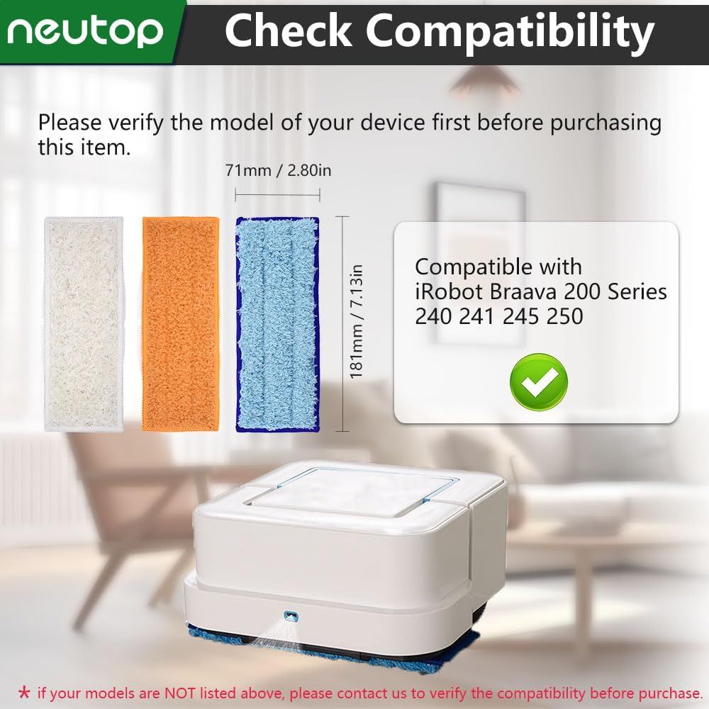 Mop Pads Compatible with iRobot Braava Jet 200 Series 240 241 244 245 250 Robot Mops, Washable and Reusable, 4 Wet 4 Dry 4 Damp.