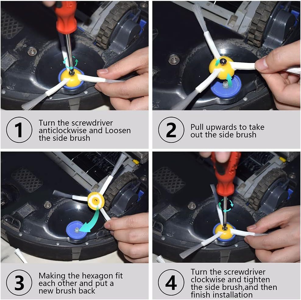 Replacement Brush Compatible with iRobot Roomba 675 677 671 670 665 655 645 694 692 614 Robot Vacuums ONLY, with 2 Bristle and 2 lexible Beater Rollers, 2 Edge Sweeping Brushes, 2 Screws.