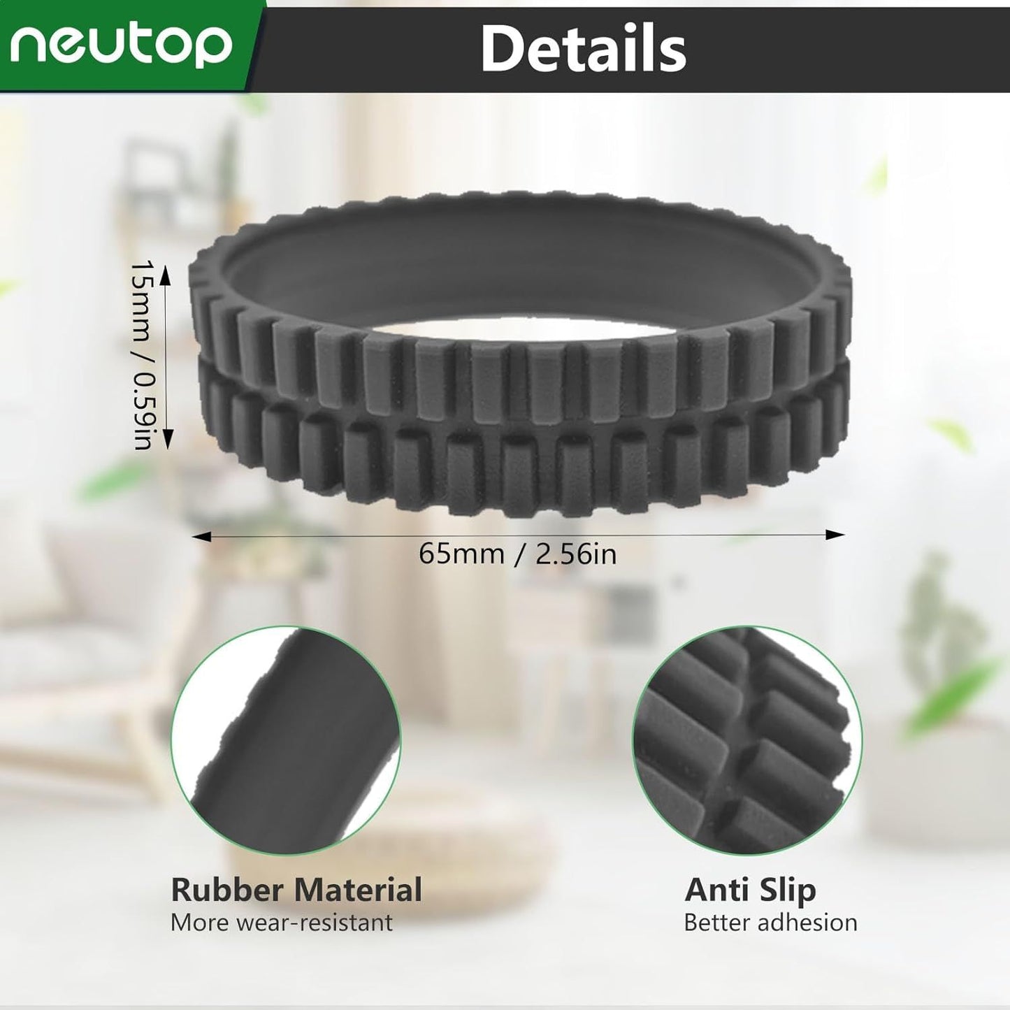 Replacement Rubber Wheel Tires Compatible with euy RoboVac 11S, 11S MAX, 15T, 30, 30C, 15C, 15C MAX, 12, 35C Models, Anti-slip, Great Adhesion and Easy Assembly, 4-Pack.