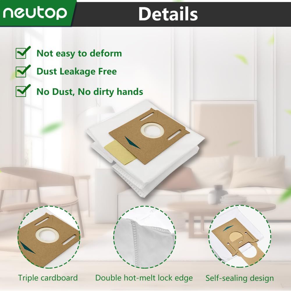 Replacement Disposable Dust Bags Compatible with Ecovacs Deebot T8, T8+, N8+, N8 Pro+, N10 Plus, Robot Vacuums, 9-Pack.