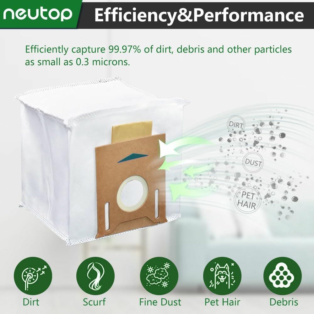Replacement Disposable Dust Bags Compatible with Ecovacs Deebot T8, T8+, N8+, N8 Pro+, N10 Plus, Robot Vacuums, 9-Pack.