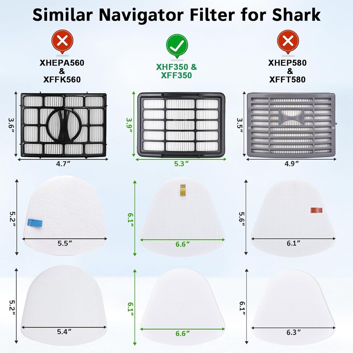 Vacuum Replacement ilter or Shark Navigator Lit-Away ZU503AMZ, NV350, NV351, NV352, NV355, NV356, NV357,NV358,NV360, UV540, UV440, 2 Pre-elt + 1 Hepa ilter Replace Part #X350 & XH350