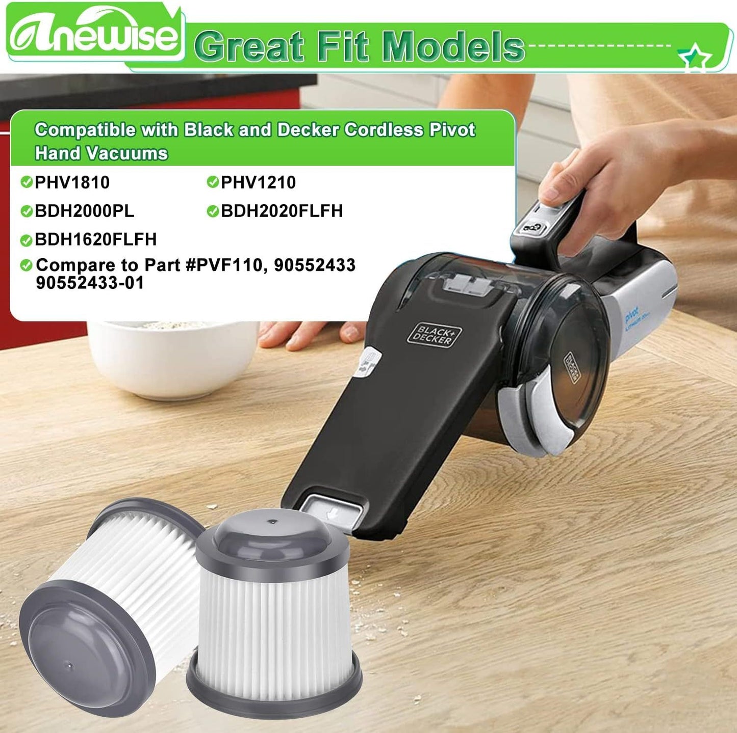 PV110 ilter Replacement or Black and Decker Pivot Vac PHV1810 BDH2000PL PHV1210 PHV1410 BDH2020LH BDH1620LH Handheld Vacuum, Part # PV110, 4 Pack PV110 HEPA ilter