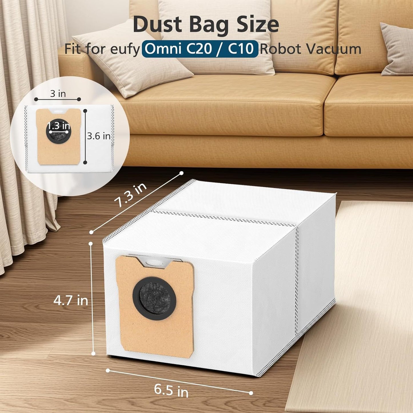 18 pcs Dust Bags or euy Omni C20 C10 Robot Vacuum, 3.6L Large Capacity Replacement Bags with 3-Layer Odorproo & Leakproo abric