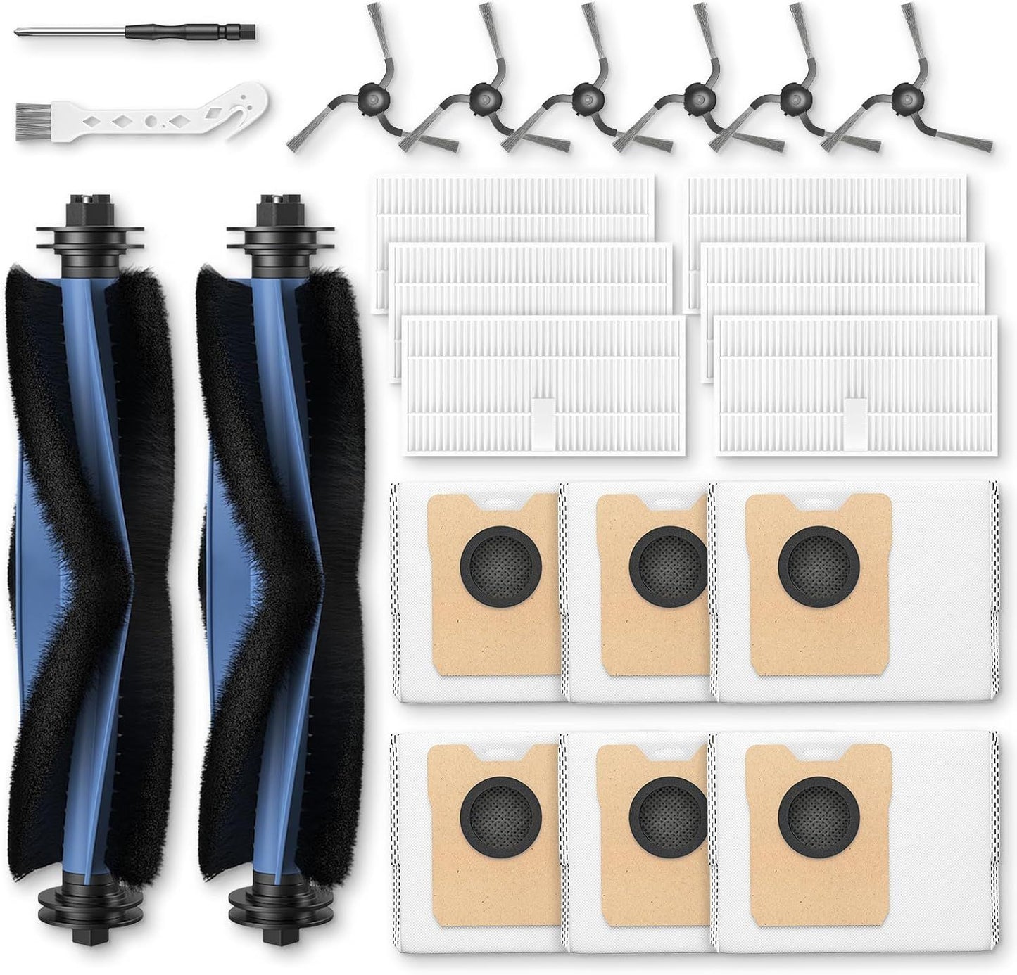 C10 Accessories or euy C10 Robot Vacuum, 22 Pack Replacement Parts Include: 2* Main Rolling Brush, 6* Washable ilter, 6* Side Brush, 6* Dust Bag, 2* Cleaning Tool