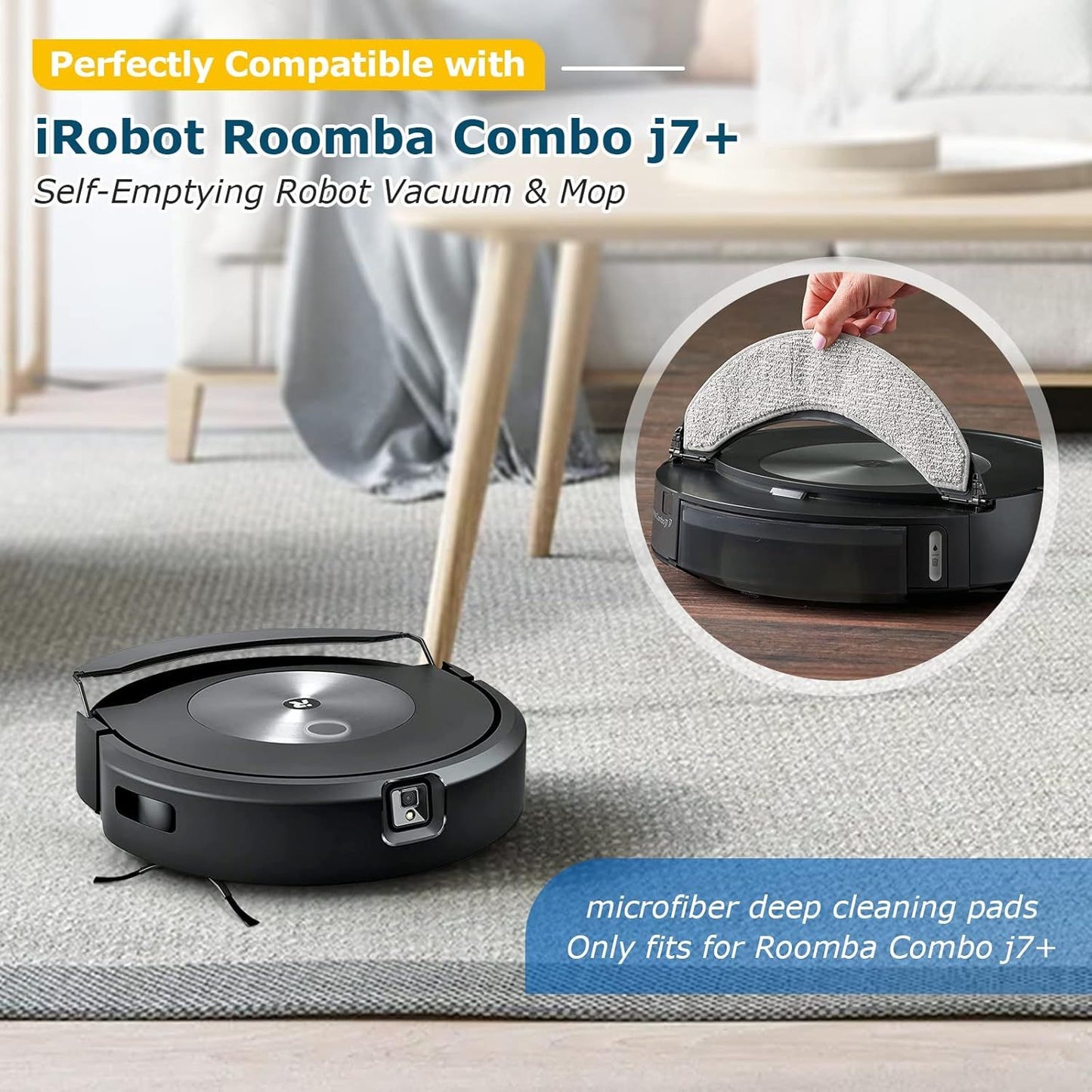 4 Pack Replacement Mop Pads or i-Robot Roomba Combo j7+/ j9+ Accessories, Microiber Washable Mopping Pad or iRobot Roomba Combo j7+/ j9+ Robot Vacuum and Mop (Not its or Roomba j7/ j7+/ j9+)