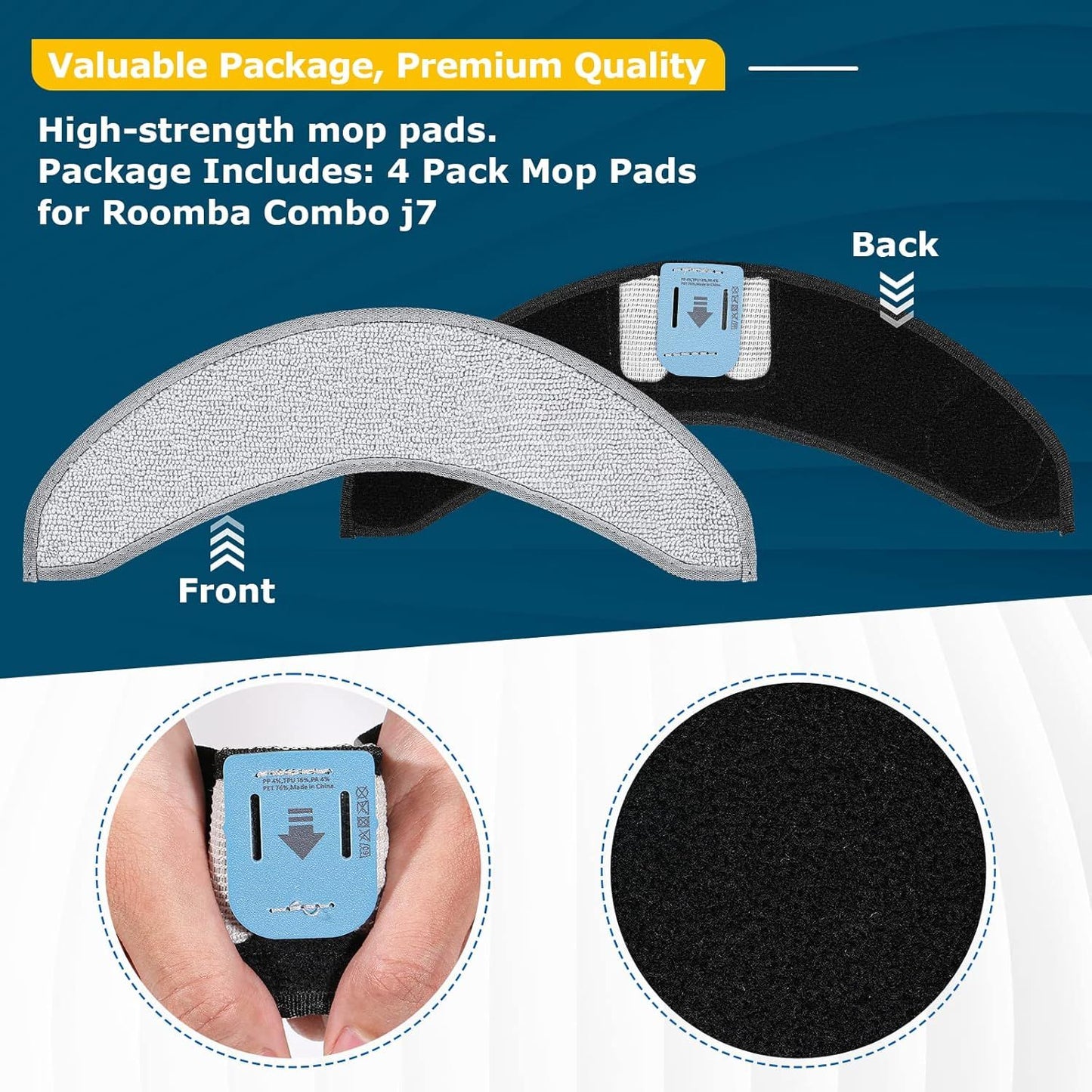4 Pack Replacement Mop Pads or i-Robot Roomba Combo j7+/ j9+ Accessories, Microiber Washable Mopping Pad or iRobot Roomba Combo j7+/ j9+ Robot Vacuum and Mop (Not its or Roomba j7/ j7+/ j9+)