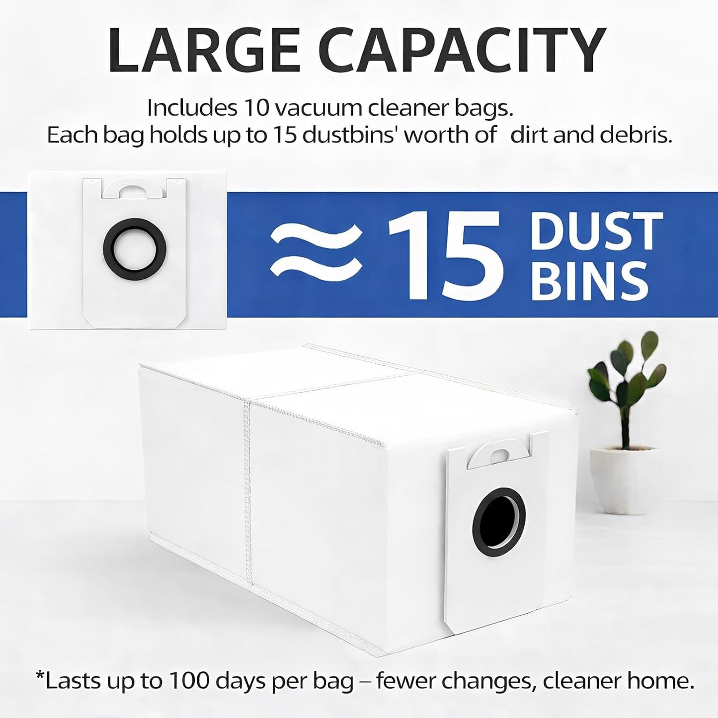 10 Pack 4.6 Liter Disposable Dust Bag Compatible with bObsweep Dustin & Orb-i Sel-Emptying Robot Vacuum Replacement Parts Accessories, 10 Vacuum Bags