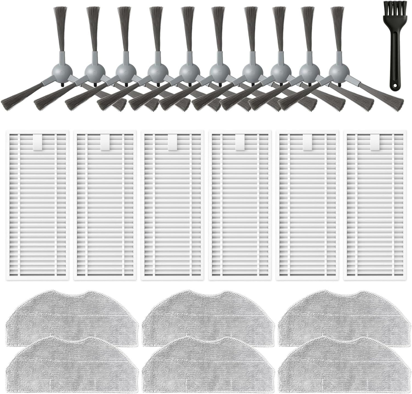 Accessories Kit or ROPVACNIC S1, or Tipdiy G90, or betboyles V75S, or VIPSUN Z1, or PrettyCare C2 Robot Vacuum Replacement Parts, 10 Side Brush, 6 HEPA ilter, 6 Mop Pad