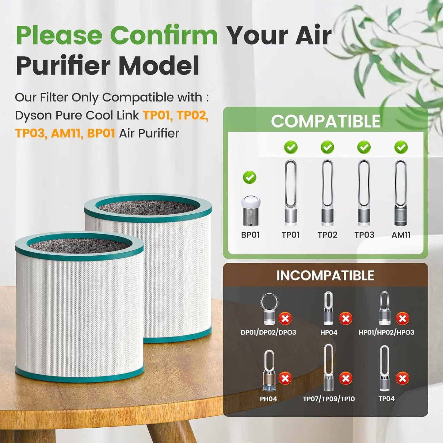 Replacement Air Puriier ilter or Dyson Tower Puriier Pure Cool Link TP01, TP02, TP03, BP01, Compare to Part 968126-03，2 Pack