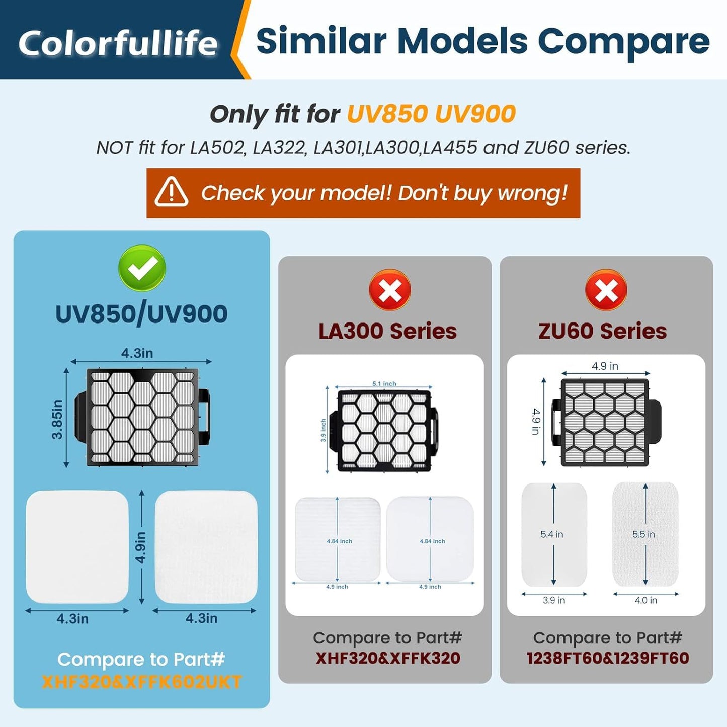 UV850 ilters Replacement or Shark Perormance Lit Away UV850 UV900 DuoClean Upright Vacuum, Compare to Part #XH320 & XK602UKT, 2 HEPA ilters and 4 oam & elt ilters