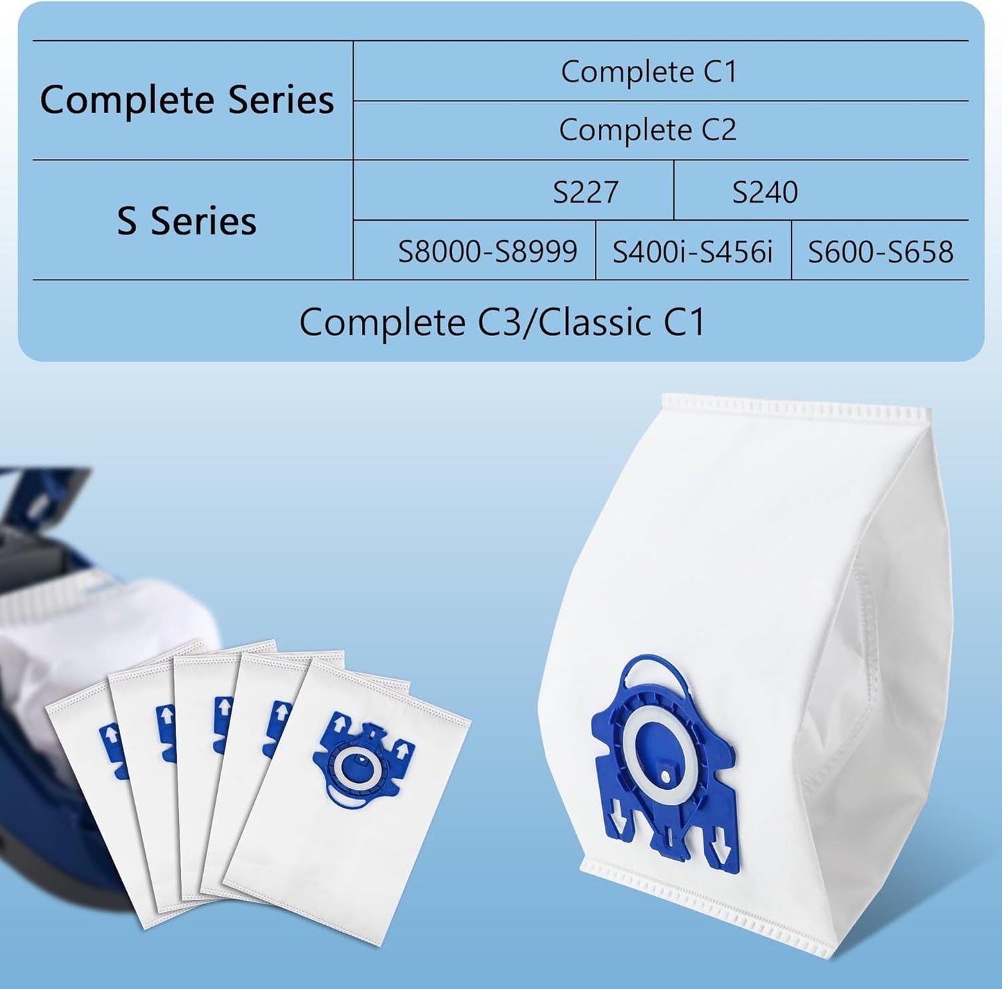 10 Packs 3D Airclean Bags Replacement or Miele GN Vacuum Cleaner Bags it or Miele Classic C2 C3 S2 S5 S8 S400 Series with Motor Protection ilters, AirClean ilters