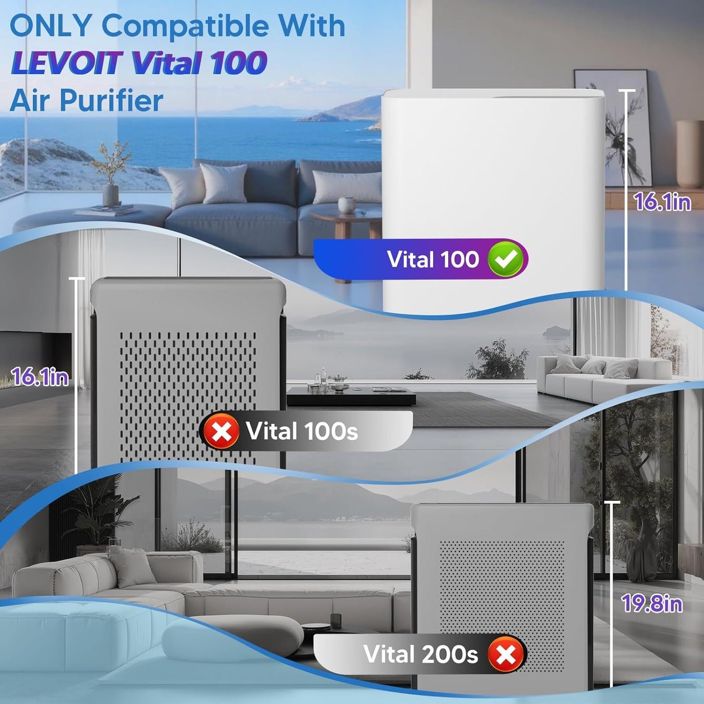 Vital 100 Replacement ilter Compatible With LEVOIT Vital 100 Air Puriier, 3-in-1 Great High-Eiciency Materials With Activated Carbon ilter, 2 Pack, By