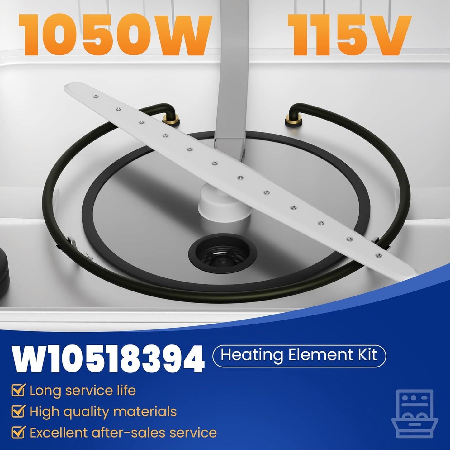 W10518394 Dishwasher Heating Element Replacement or Whirlpool Kenmore Maytag Amana Dishwashers, Compatible with 8194250 8563007 8572861 W10134009 W10441445 W10518394VP By