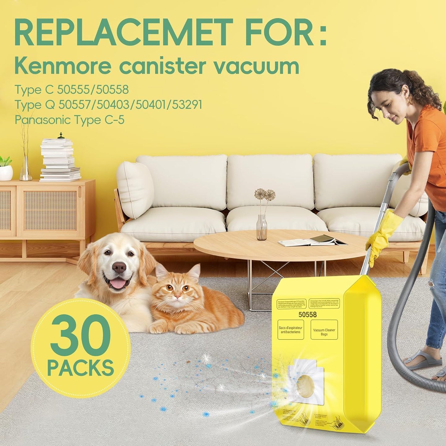 30 Pack Vacuum Cleaner Bags it or Kenmore Canister Type C/Q 5055 50555 50557 50558 and Pana·sonic Type C-5 C-18, 200 Series, 400 Series, 600 Series, 700 Series, 800 Series Vacuum By