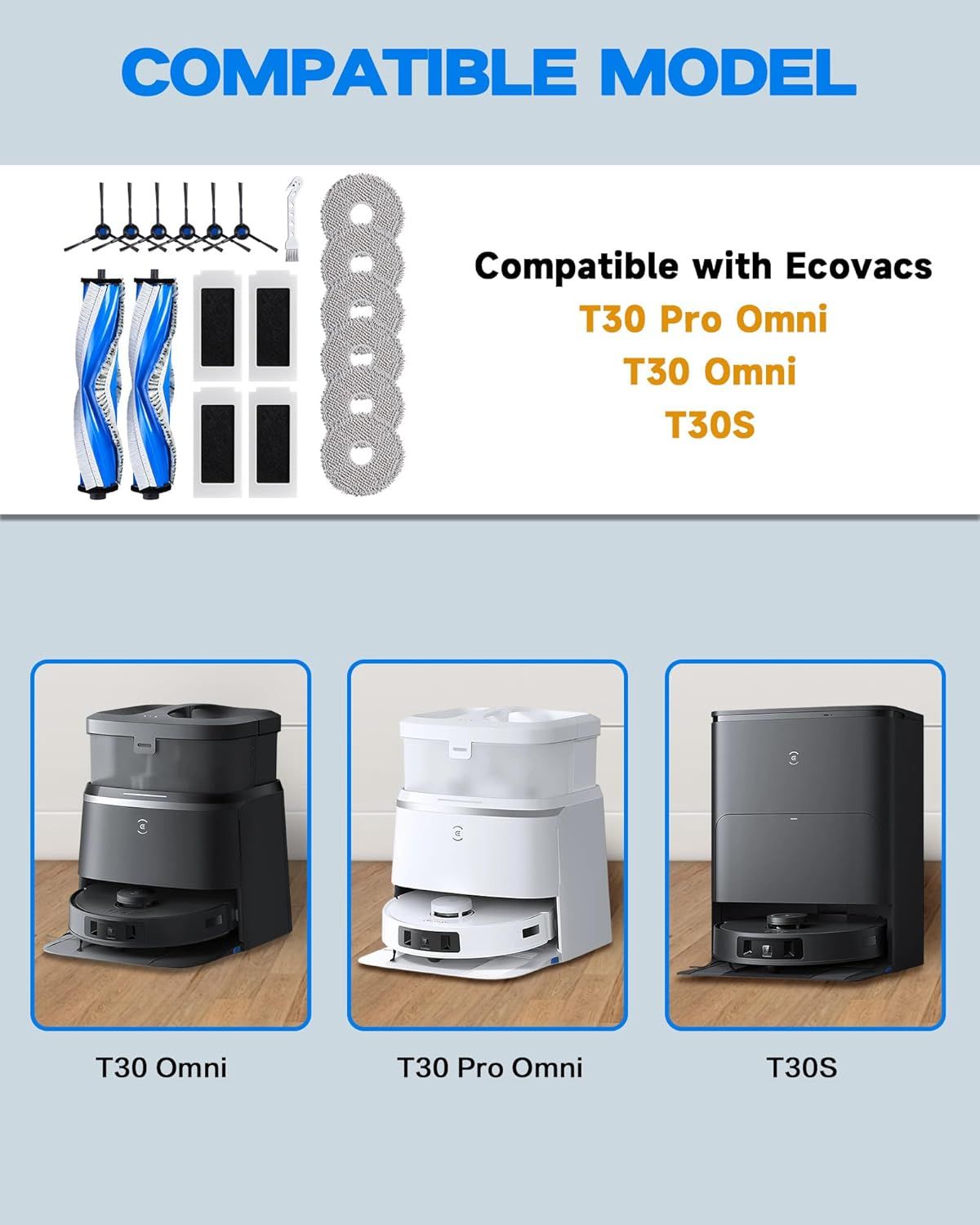 Accessories or ECOVACS DEEBOT T30S/T30S PRO/T30S AI Robot Vacuum, Quality Replacement Parts or Better Cleaning Perormance