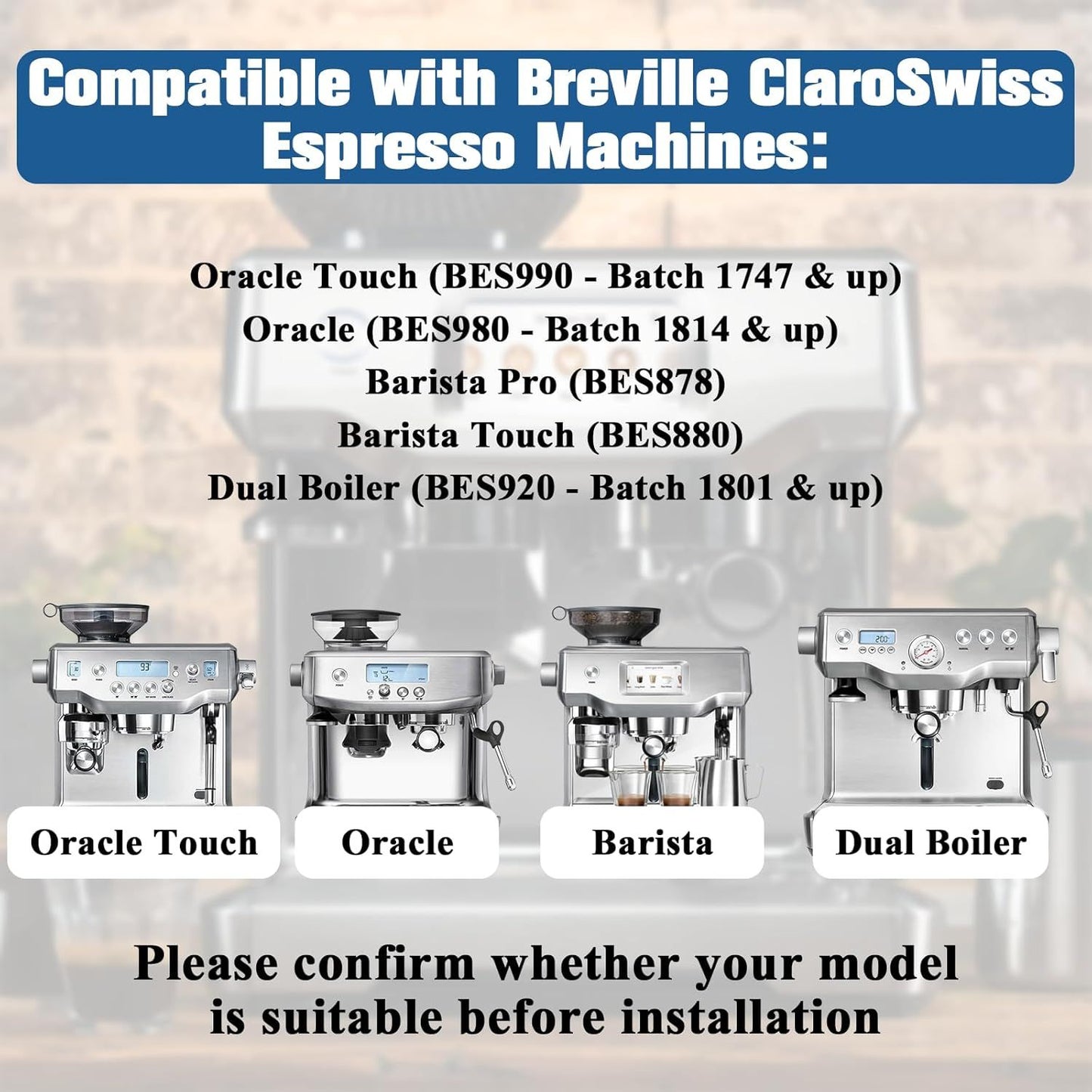 4 Pack Replacement Water ilter or Breville Espresso Machine Barista Touch Bes880, Barista Pro BES878, Oracle Touch BES990, Oracle BES980, Dual Boiler BES920 Bambino ClaroSwiss Sage by