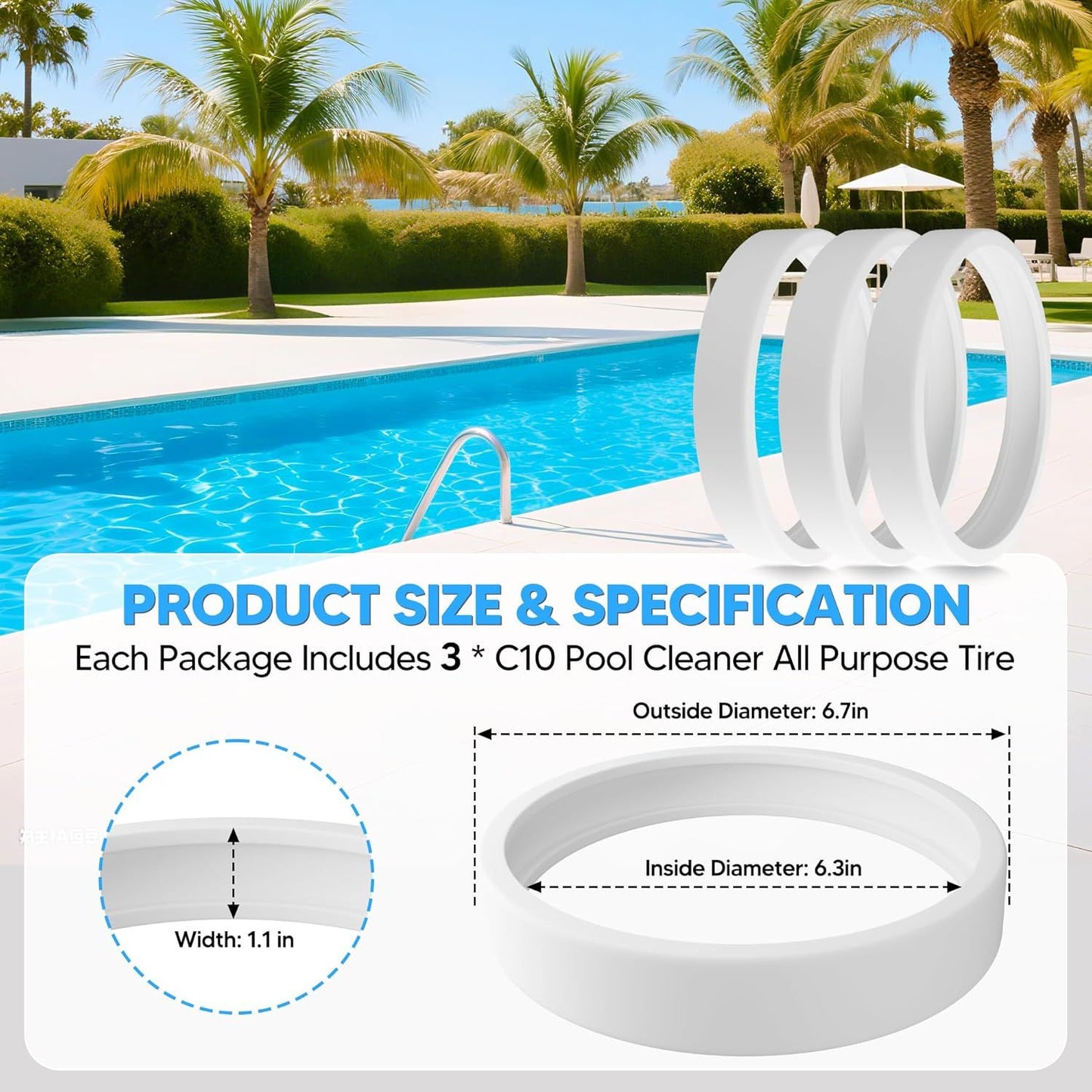 Pool Cleaner All Purpose Tire Replacement Part Compatible with Polaris 280 360 180 380 C10 C-10 Pack o 3