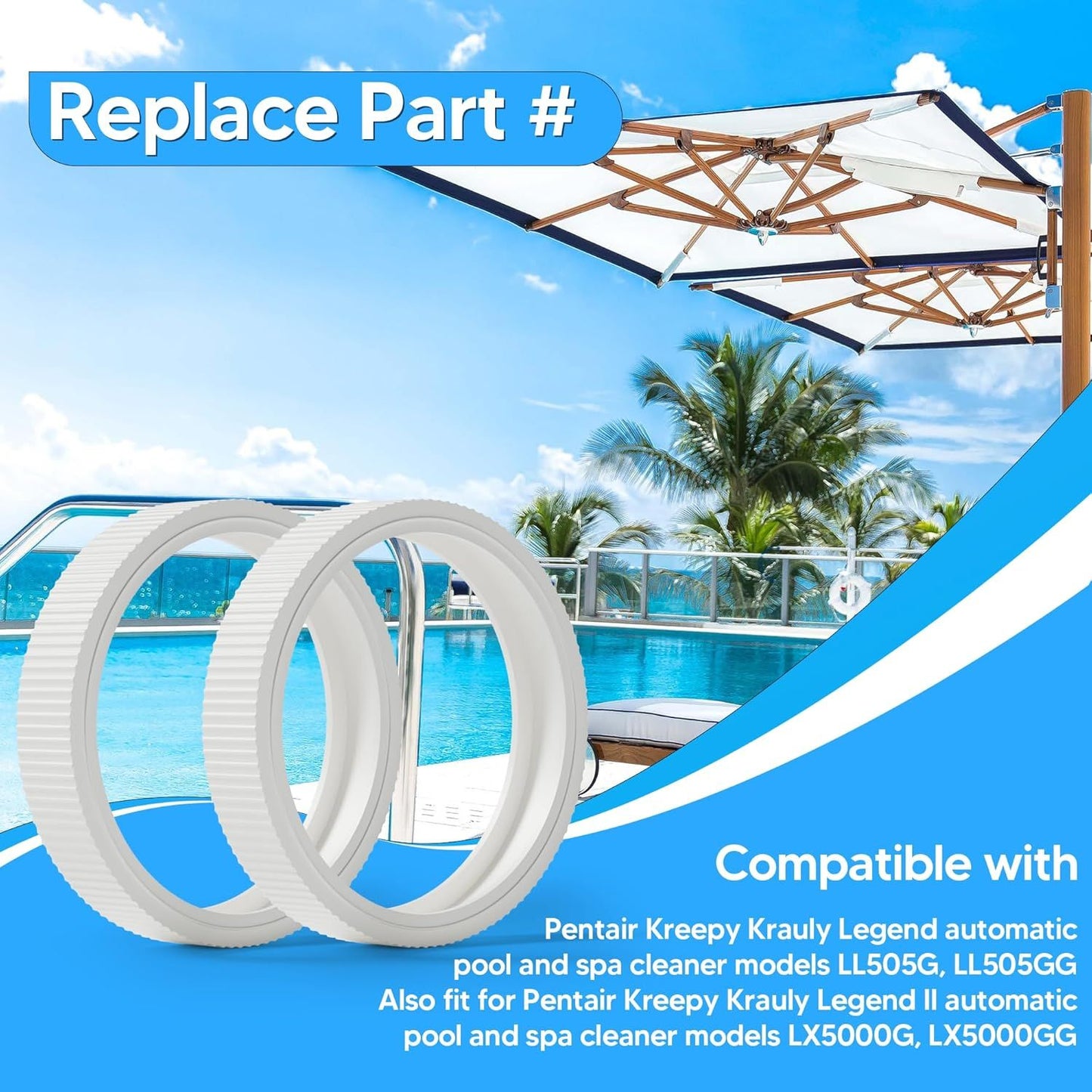 Upgraded Rubber Tire with Treads LLC1 Tire and 360007 Tire Replacement or Pentair Legend Pool Cleaner Wheel Rubber Tires Automatic Pool and Spa Cleaner (4 Pack)
