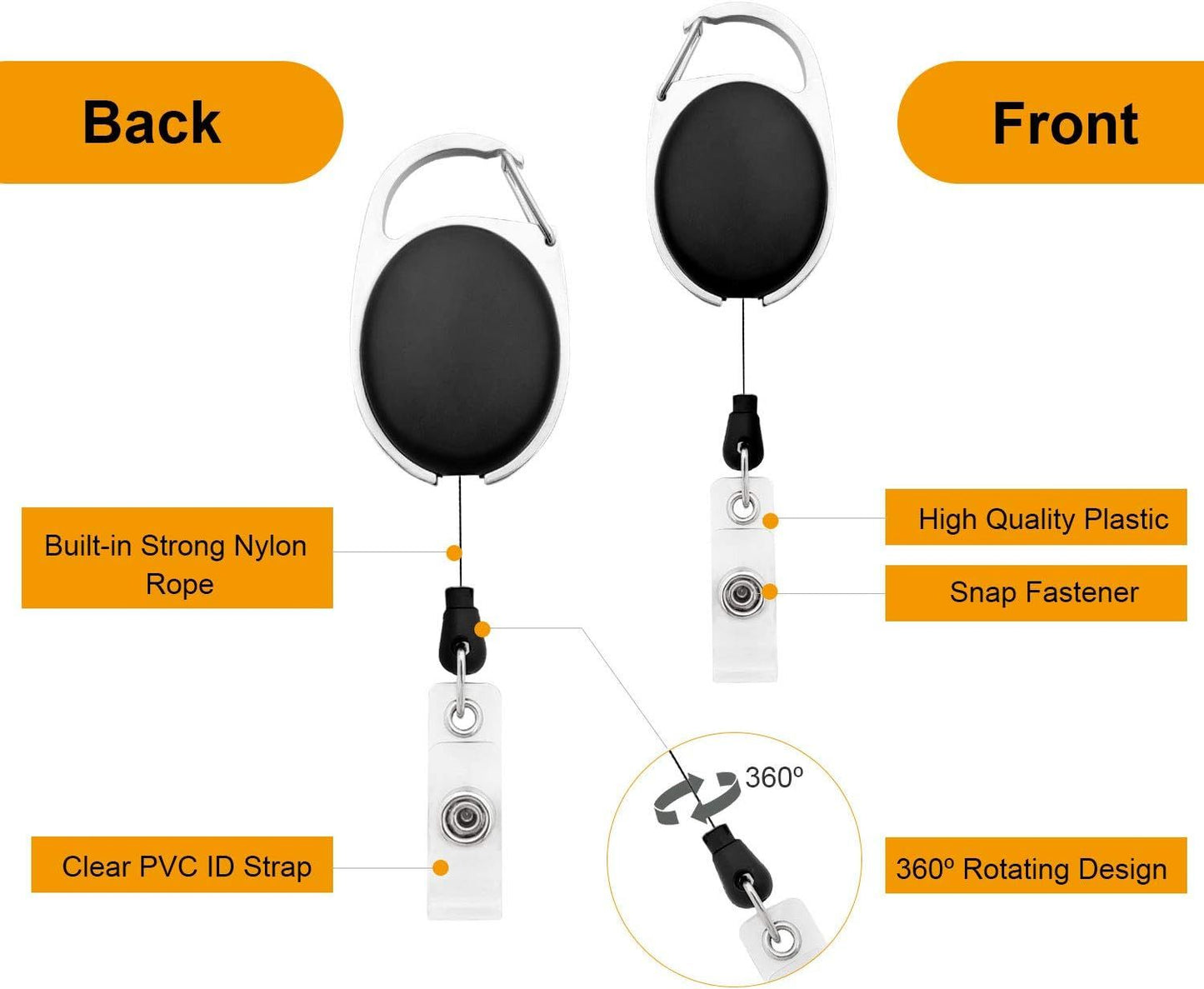 20Pcs Retractable ID Badge Holders ID Badge Reels with Clip Retractable Badge Holders or Oice Worker Doctor Nurse (Black)