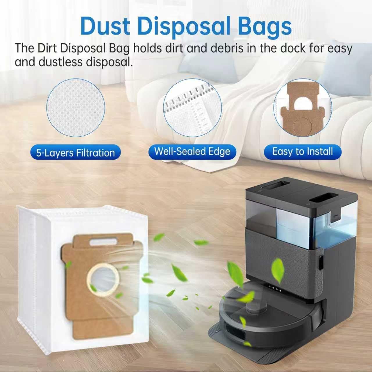 Replacement Parts Compatible with Combo 405/505, 24-Piece Set with 2 Roller Brushes, 6 Dust Bags, 6 Side Brushes, 6 ilters & 6 Mopping Pads