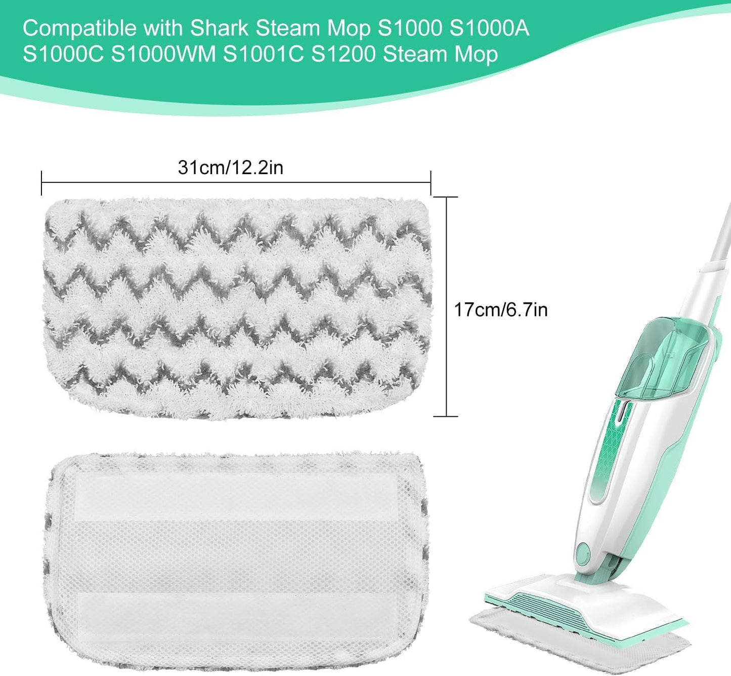8 Pack Microiber Steam Mop Replacement Pads or Shark Steam Mop S1000, S1000A, S1000C, S1000WM, S1001C Dirt Grip Steam Mop Pads, Washable & Reusable Microiber Mop Pads or All loor Clean