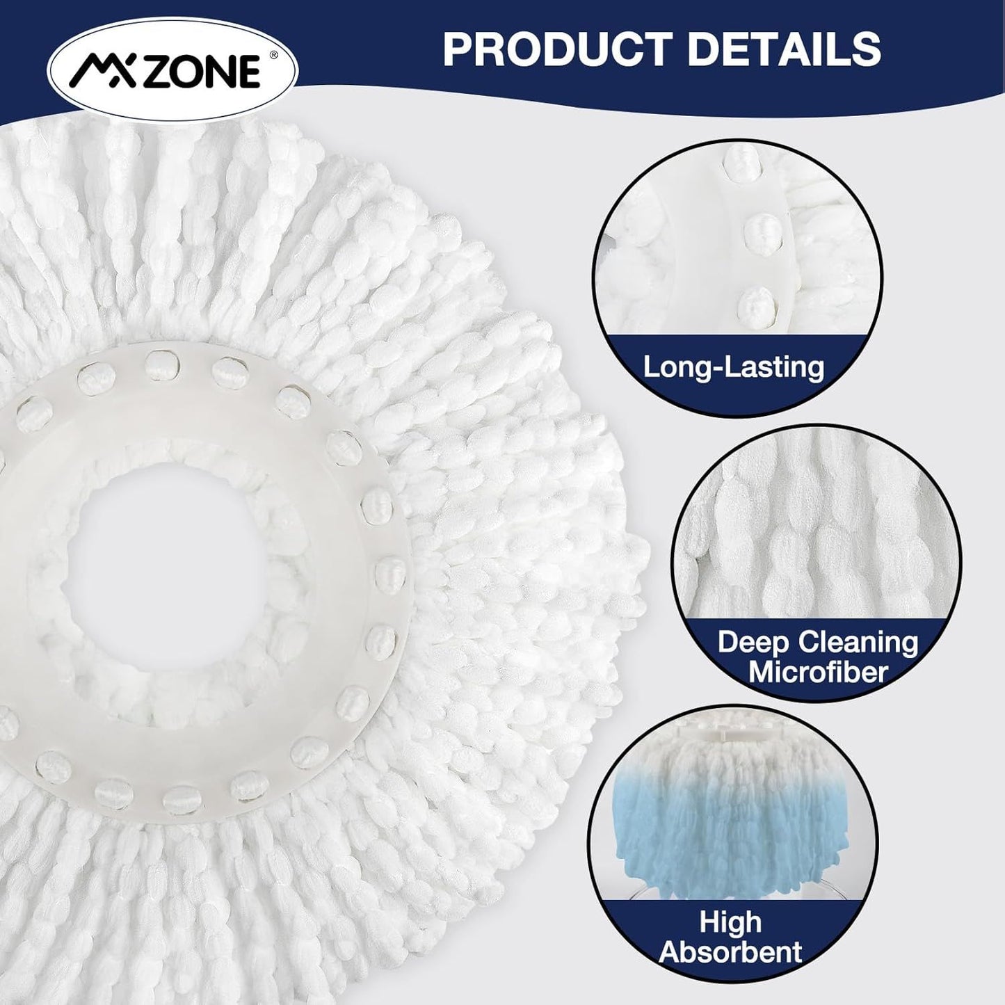 Spin Mop Replacement Head 5 Pack Magic Mop Reill or Hurricane 360° Systems, Microiber Spin Mop Head, Round Shape Standard Universal Size