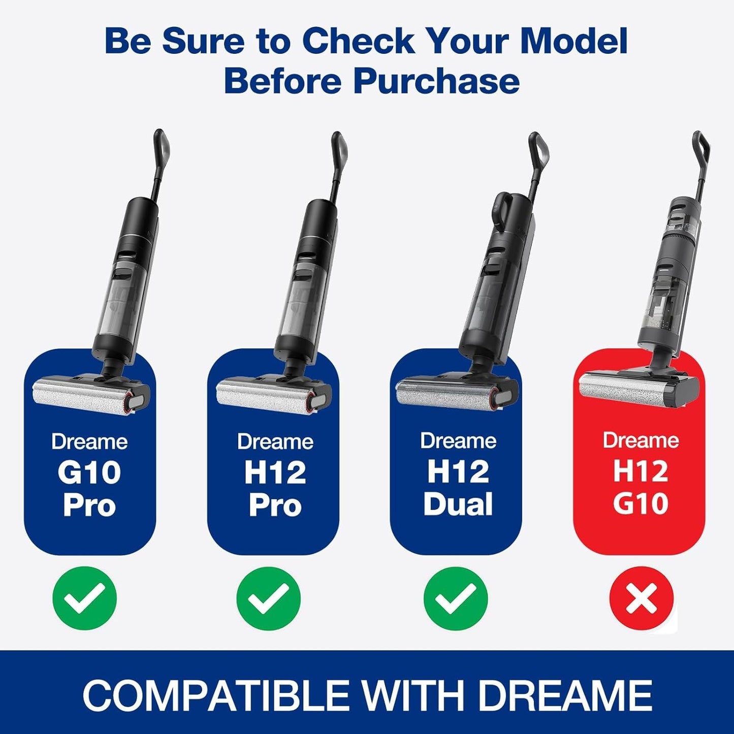 H12 Pro Roller Brush Replacement and HEPA ilter or Dreame H12 Pro, H12 Dual, G10 Pro Cordless Wet Dry Vacuum Cleaner, 2 Brush Rollers, 2 HEPA ilters, 1 Water Tank Brush, 1 Cleaning Brush