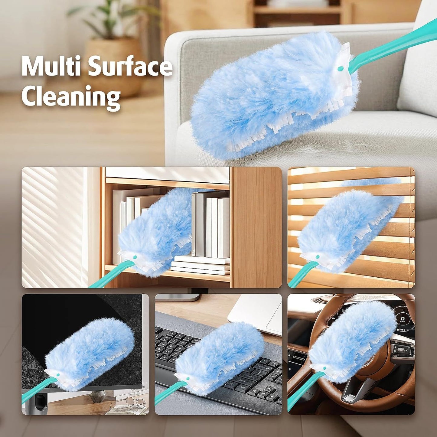 Duster Reill or Swier Duster, 30 Count Heavy Duty 2 Side 360° Duster Reills with 1 Handle, 4X Microibers, Disposable Multi Surace Dusters or Cleaning