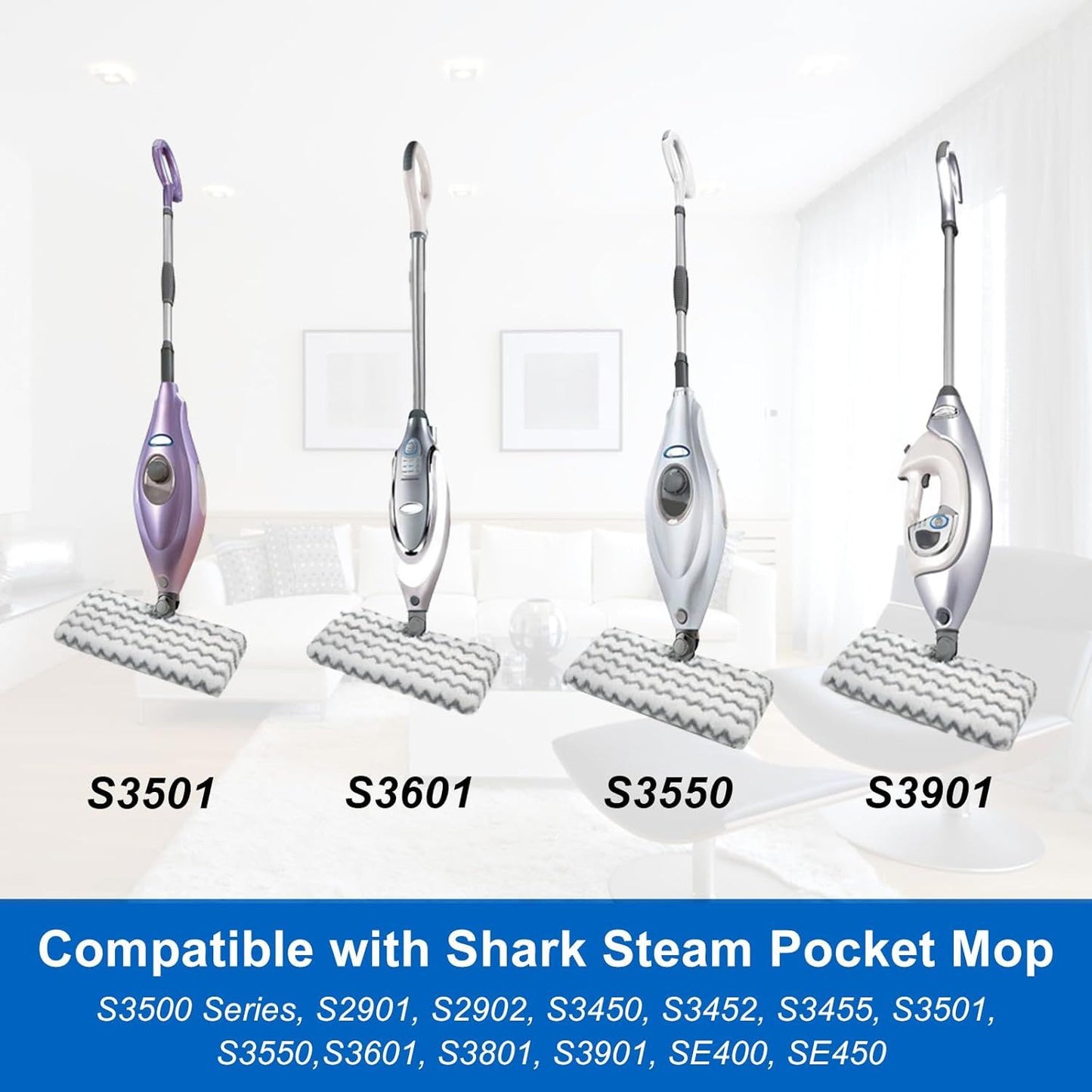 6 Pack S3501 S3601 Steam Mop Replacement Pads or Shark S3501 S3601 S3550 S3801 S3901 S3601D S3801CO S3901D S3455K S2902 SE450 Steam and Scrub Pocket Mop Steamer Pads Washable