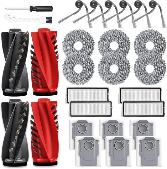 28 Pack Replacement Accessories or  Qrevo Curv/Curv S5X/Qrevo Edge/Edge S5A/Qrevo S5V Robot Vacuum, 2 Pairs Mainbrush 4 ilter 6 Dust Bags 6 Mop Pad 6 Sidebrush 1 Cleaning Brush 1 Screwdriver