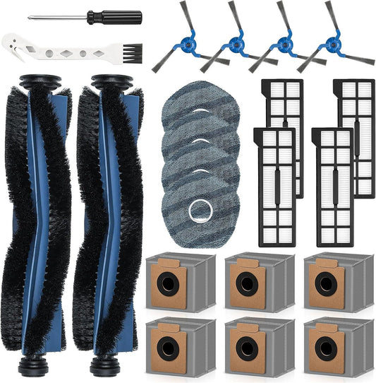 22 Pack Replacement Accessories or euy X10 Pro Omni Robot Vacuum Cleaner, 2 Mainbrush 4 ilter 6 Dust Bag 4 Mop Pads 4 Sidebrush 1 Cleaning Brush 1 Screwdriver