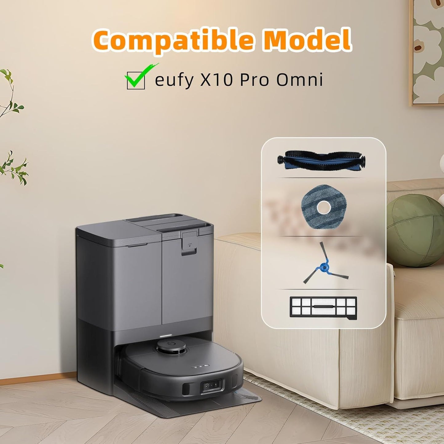 22 Pack Replacement Accessories or euy X10 Pro Omni Robot Vacuum Cleaner, 2 Mainbrush 4 ilter 6 Dust Bag 4 Mop Pads 4 Sidebrush 1 Cleaning Brush 1 Screwdriver