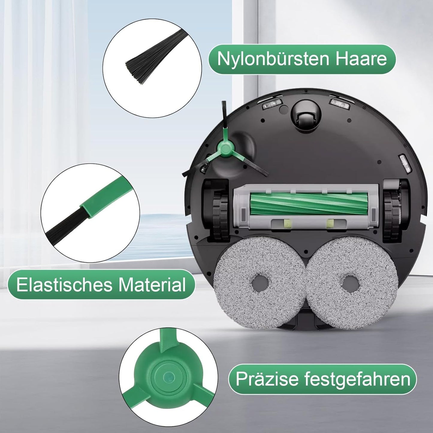 27 Pack Replacement Accessories or iRobot Roomba Plus 405 Combo/505 Combo/507 Combo Robot Vacuum Cleaner, 2 Main Brushes 6 Side Brushes 6 HEPA ilters 6 Mop Pads 6 Dust Bags 1 Cleaning Brush