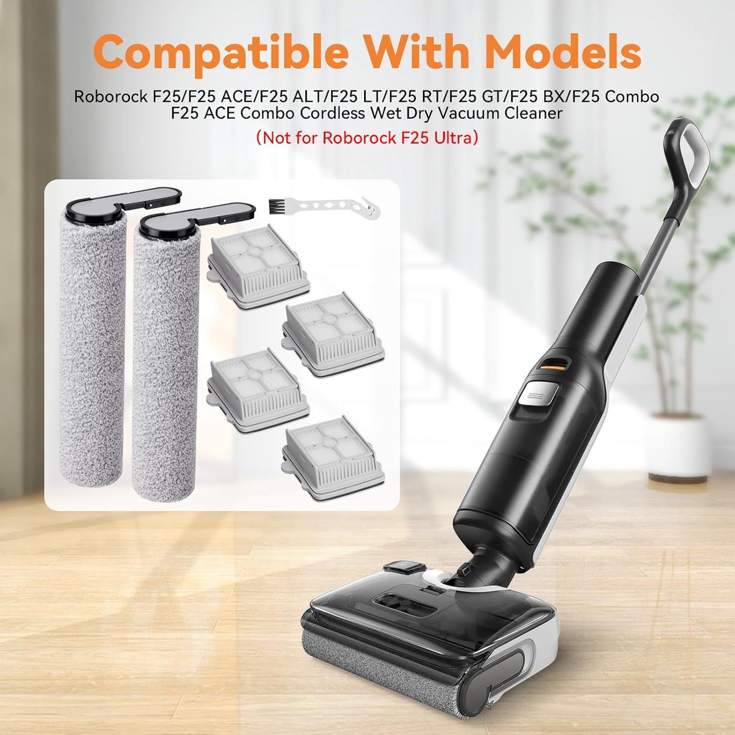 6 Pack 25 Roller Brushes and HEPA ilters Replacement Parts, Compatible with  25/25 ACE/25 ALT/25 LT/25 RT/25 GT/25 BX/25 Combo/25 ACE Combo Cordless Wet Dry Vacuum Cleaner