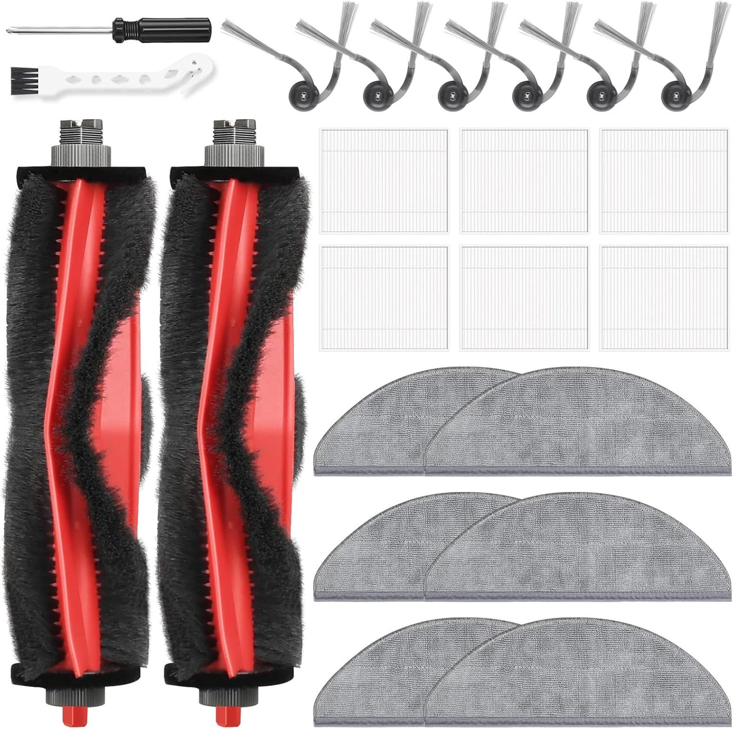 22 Pack Replacement Accessories or  Q7 M5 / Q7 M5+ / Q7 L5 / Q7 L5+ Robot Vacuum Cleaner, 2 Main Brushes 6 Side Brushes 6 HEPA ilters 6 Mop Pads 1 Cleaning Brush 1 Screwdriver