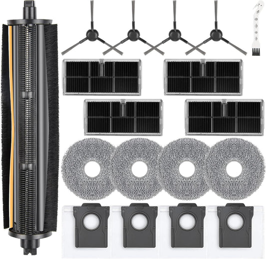 18 Pack Accessories Kit or Dreame L10s Ultra Gen 2/L10s Pro Ultra Heat/X30 Ultra/L40s Ultra AE/CE Robot Vacuum, 1 TriCut Brush 4 Side Brushes 4 HEPA ilters 4 Mop Pads 4 Dust Bags 1 Cleaning Brush