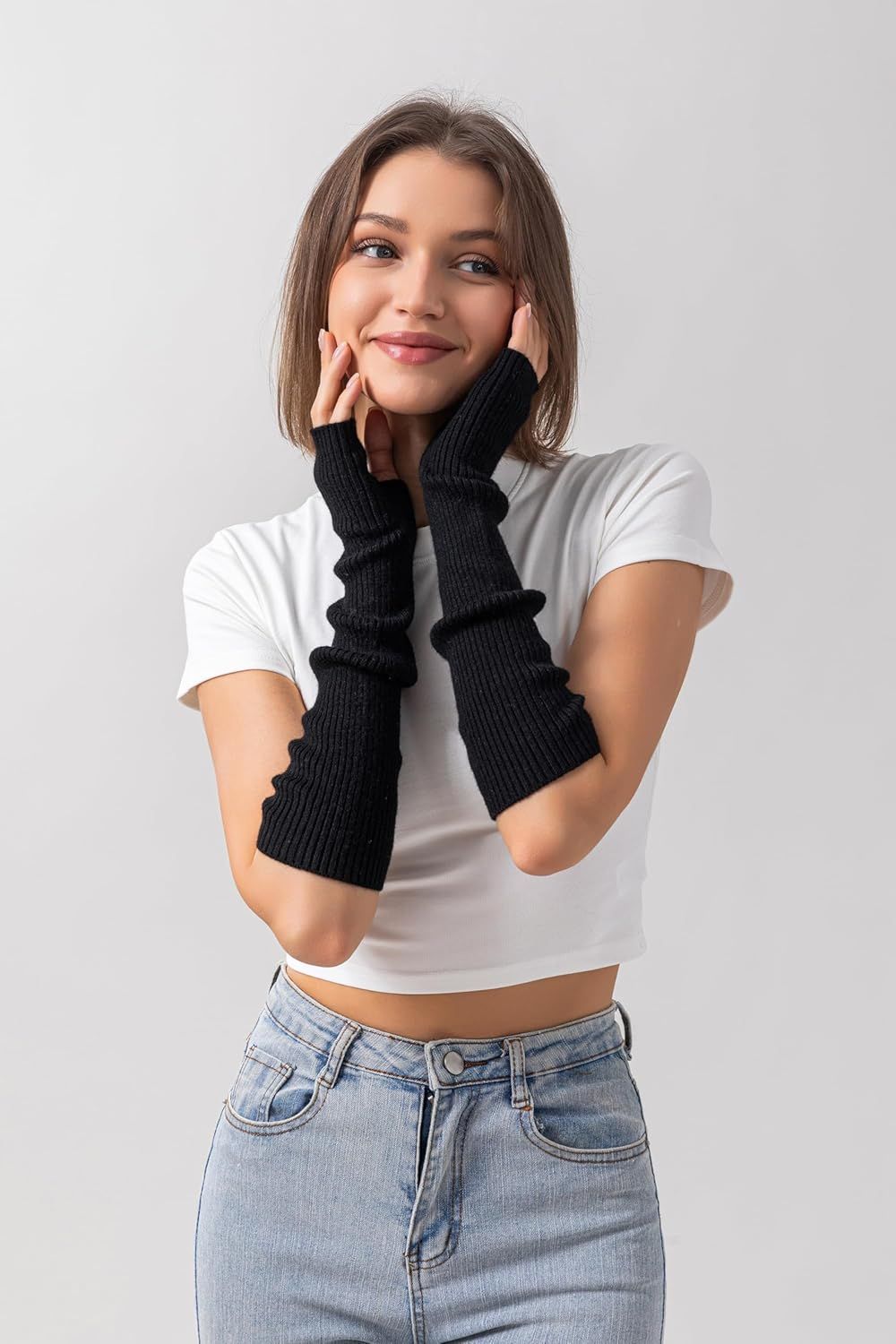 Cashmere Blended Arm Warmer or Women Winter ingerless Gloves Knit Mitten Gloves Wrist Warmer with Thumb Hole
