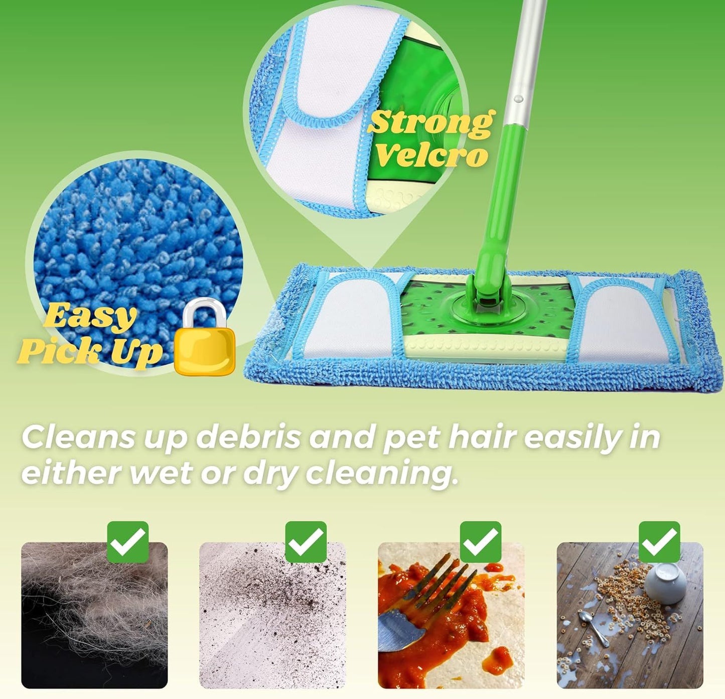 Reusable Mop Pad or Swier Sweeper Mop, 12.5'' Microiber Mop Pad Reill Washable or Hard loor Baseboard Cleaning, Wet/Dry Cleaning Pad, 4 Pack
