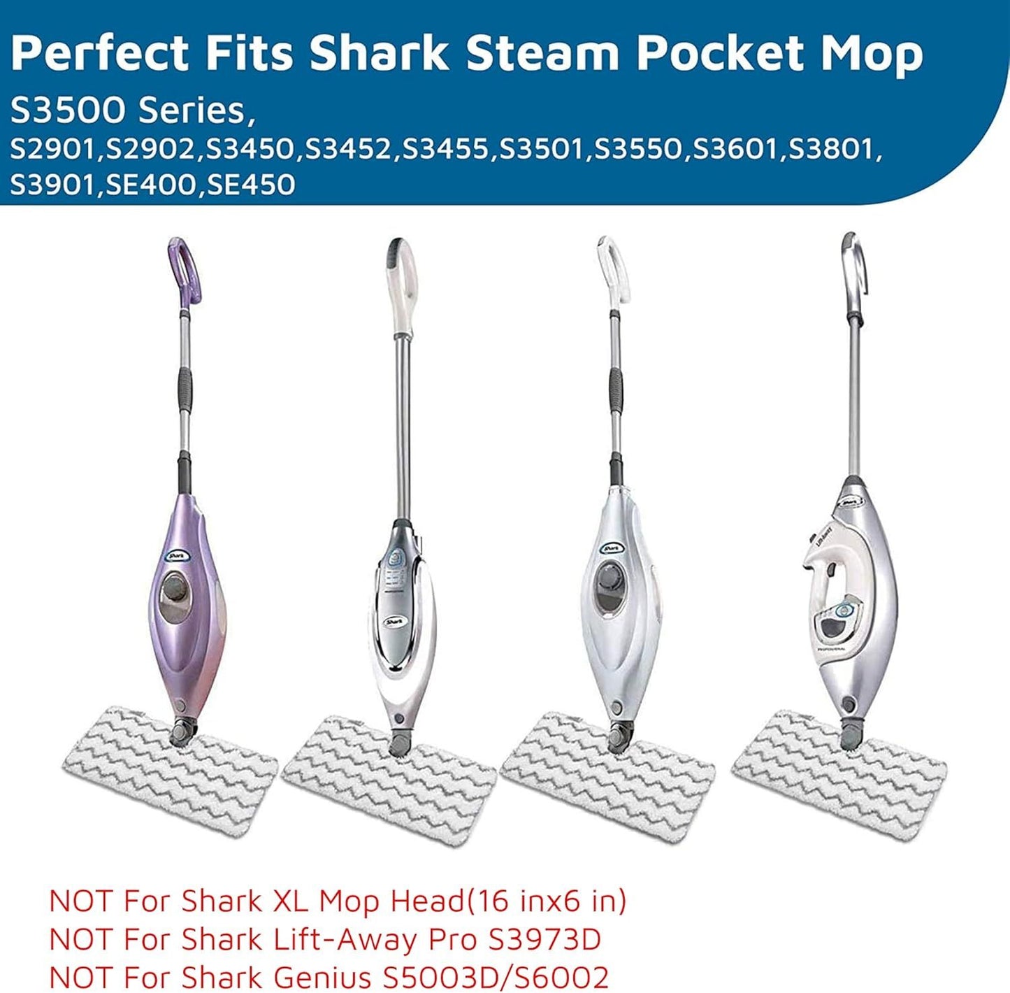 6 Pack Steam Mop Pad or Shark Steam Pocket Mops S3500 Series S3501 S3601 S3550 S3901 S3801 SE450 S3801CO S3601D (2 Sot mop pad+4 scrubby mop pad)