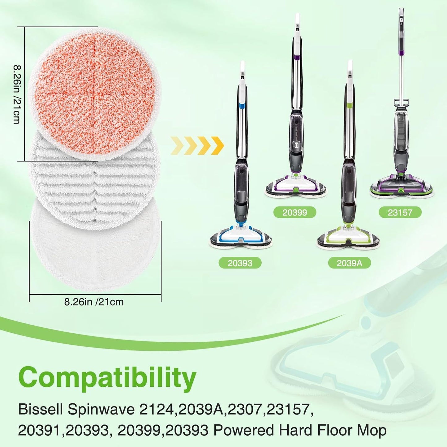 8 Pack Mop Pads Replacement Compatible with Bissell Spinwave 2124, 2039A, 2307, 23157, 23159, 20393, 20399 Hard loor Spin Mop, 2 Sot Pads, 4 Scrubby Pads, 2 Heavy Scrub Pads