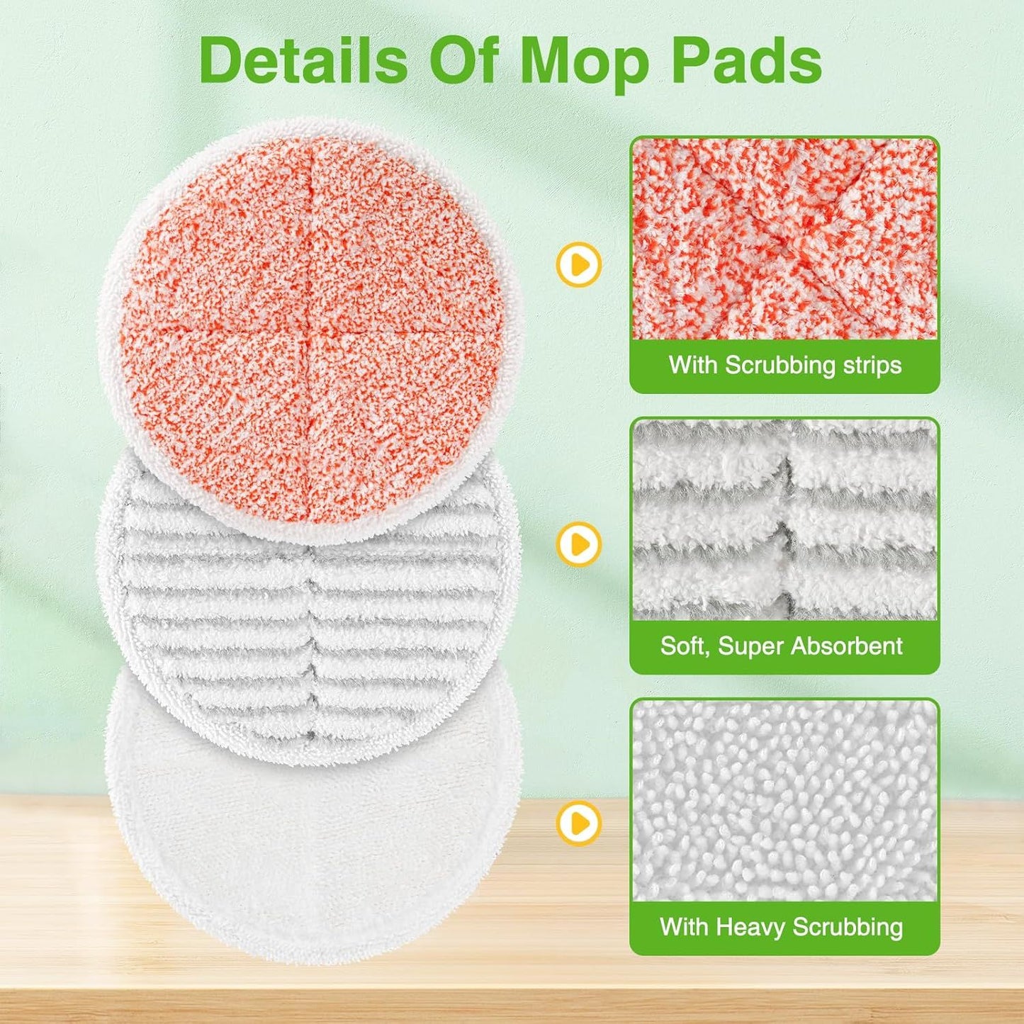 8 Pack Mop Pads Replacement Compatible with Bissell Spinwave 2124, 2039A, 2307, 23157, 23159, 20393, 20399 Hard loor Spin Mop, 2 Sot Pads, 4 Scrubby Pads, 2 Heavy Scrub Pads
