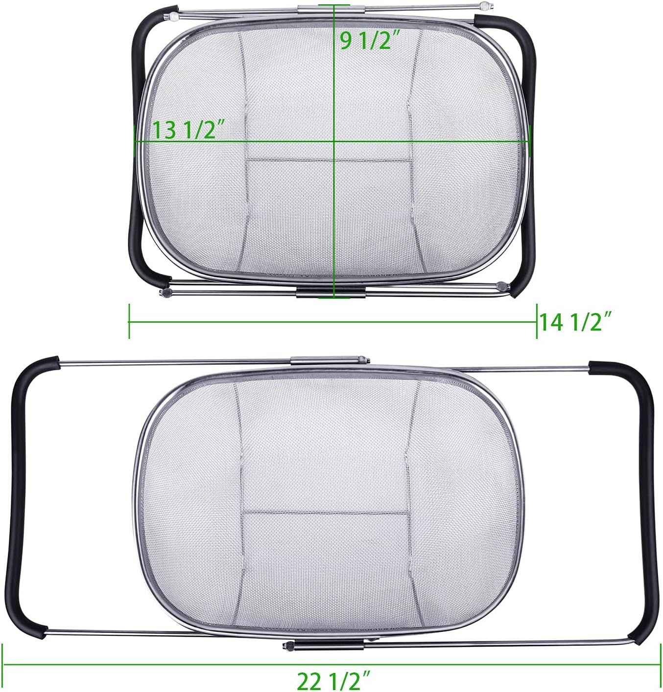 6-Quart Large Over The Sink Colander, Heavy Duty 40% Thicker 18/8 Stainless Steel ine Mesh Strainer Basket with Expandable Rubber Grip Handles - Strain, Drain, Rinse ruits, Vegetables