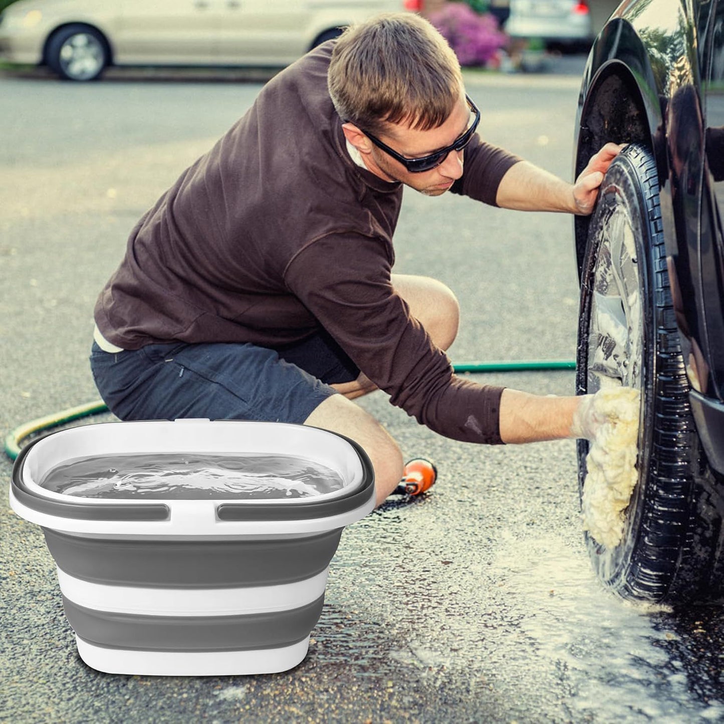 Large Collapsible Mop Bucket, 16L(4.2 Gallon) Plastic Bucket or House Cleaning, Car Washing, Silicone Cleaning Supplier Organizer, Portable Basket with Handle or Laundry Storage, RV Camping, ishing